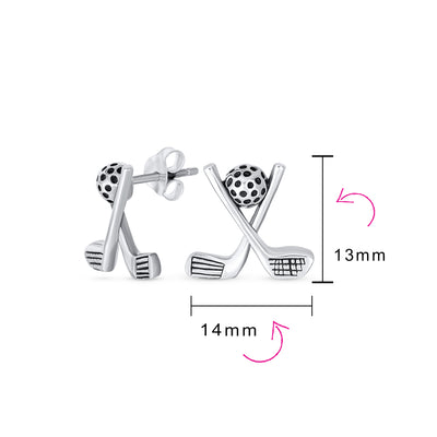 Set of 2 Golf Ball & Club Dangle and Stud Earrings Oxidized Sterling Silver