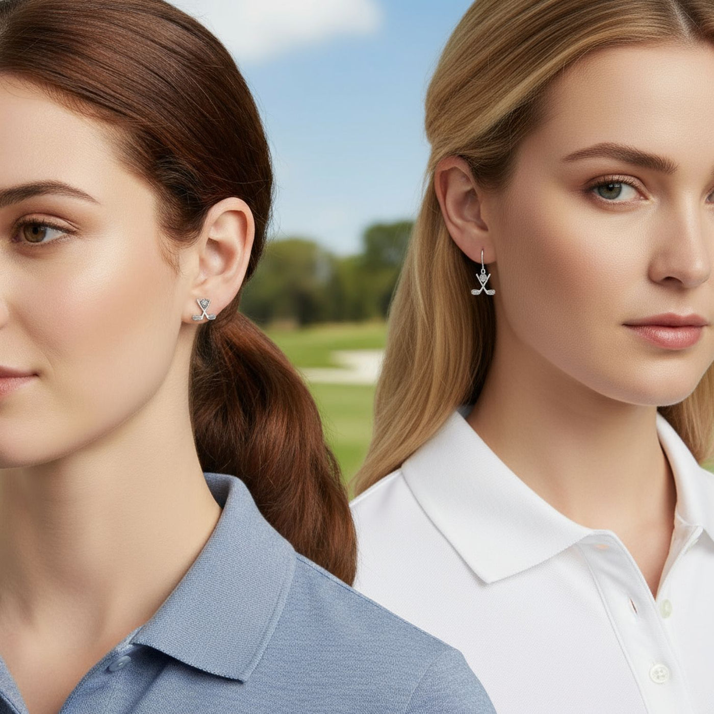 Set of 2 Golf Ball & Club Dangle and Stud Earrings Oxidized Sterling Silver