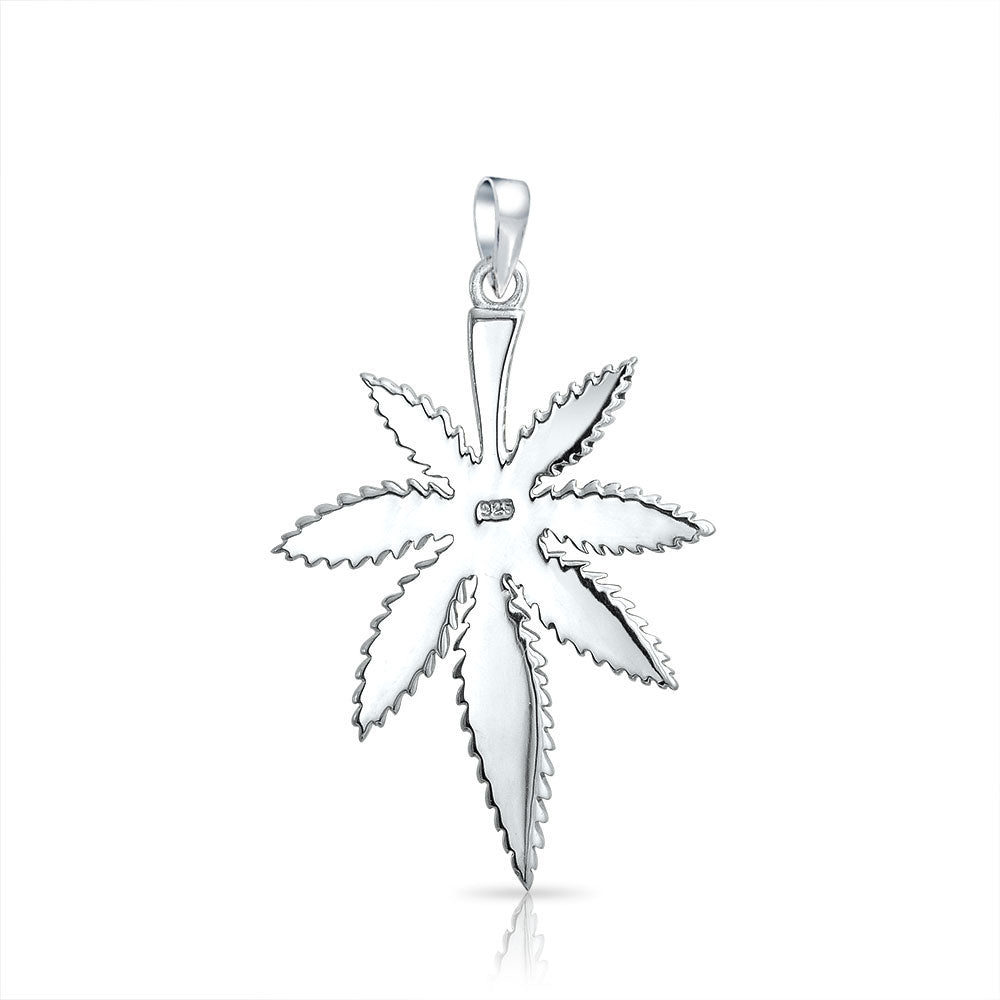 Rainbow Abalone Marijuana Leaf Necklace & Earrings Jewelry Set Sterling Silver