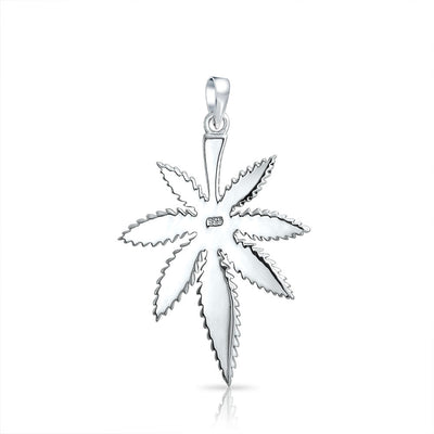 Rainbow Abalone Marijuana Leaf Necklace & Earrings Jewelry Set Sterling Silver