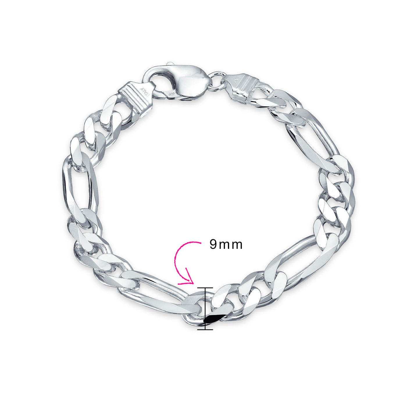 Men's Thick Heavy  Sterling Silver Figaro Chain Link Bracelet 9MM 8 Inch - Bling Jewelry