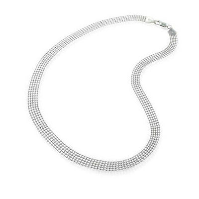 Mesh Five Row Shot Bead Ball Chain Necklace Solid Sterling Silver