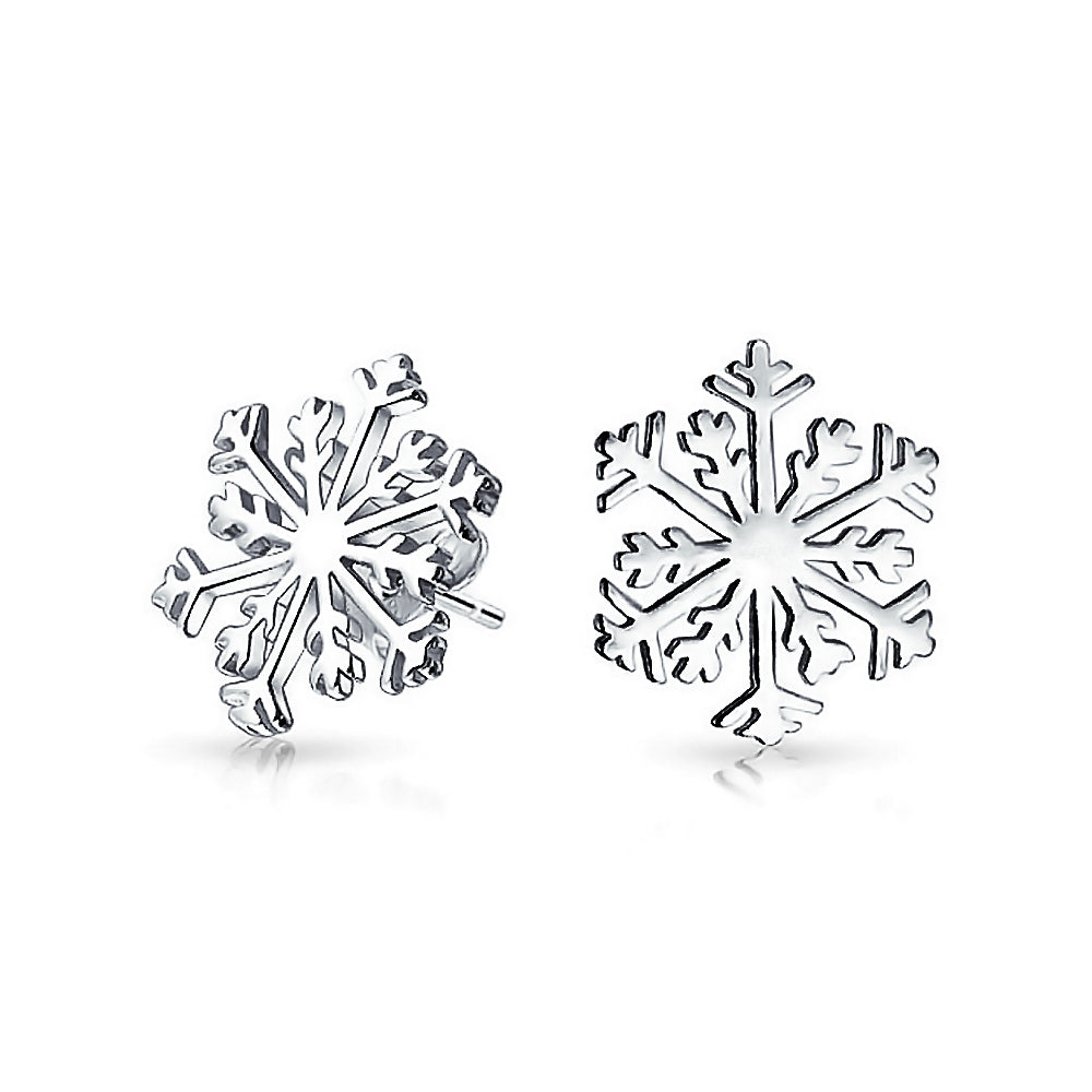 Christmas Winter Holiday Snowflake Stud Earrings .925 Sterling Silver