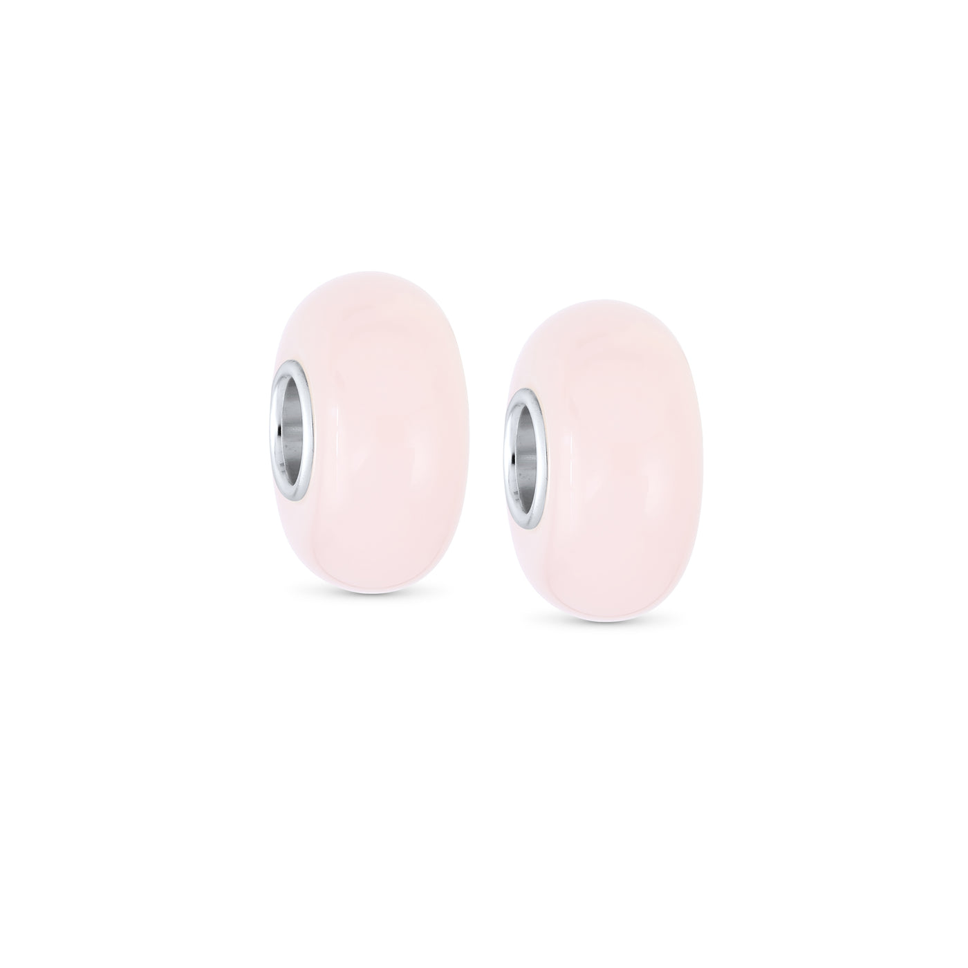 Set of 2 Milky Pink Opaque Murano Glass Charm Bead Sterling Silver for Bracelets