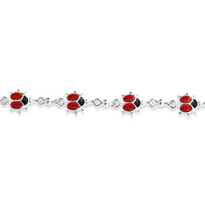 Enamel Station Multi Charm Red Ladybugs Bracelet .925Sterling Silver