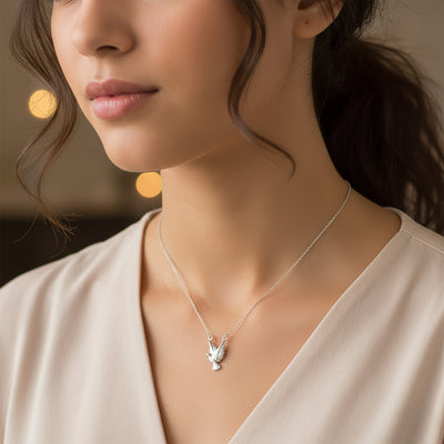 Spiritual Faith Dove Pendant Necklace in Sterling Silver - Peace Bird Design