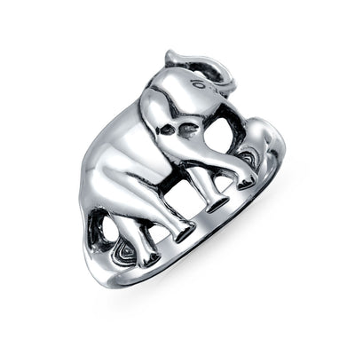 Good Luck Zoo Animal Elephant Ring Oxidized .925 Sterling Silver