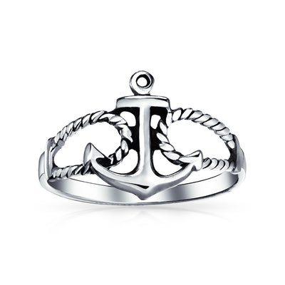 Sailor Boat Lover Sea Ocean Rope Open .925 Sterling Silver Anchor Ring