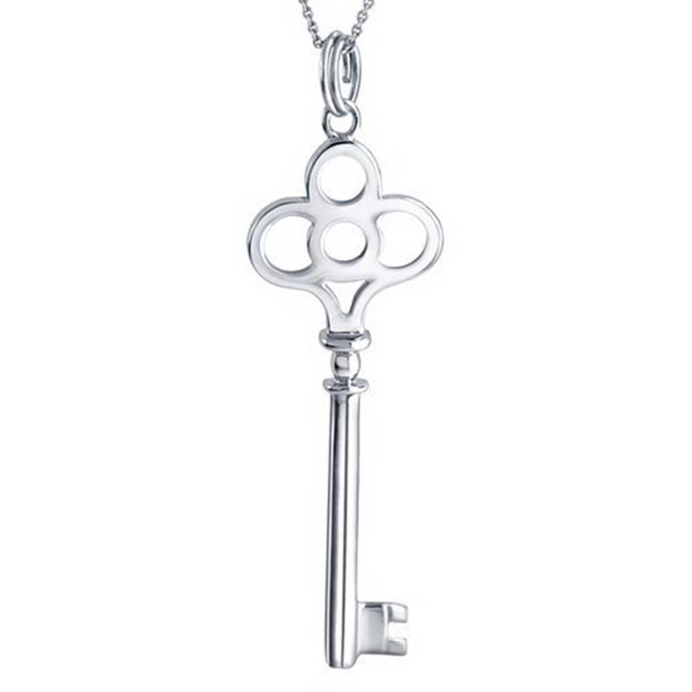 Crown Key Shape Pendant High .925 Sterling Silver Necklace Women