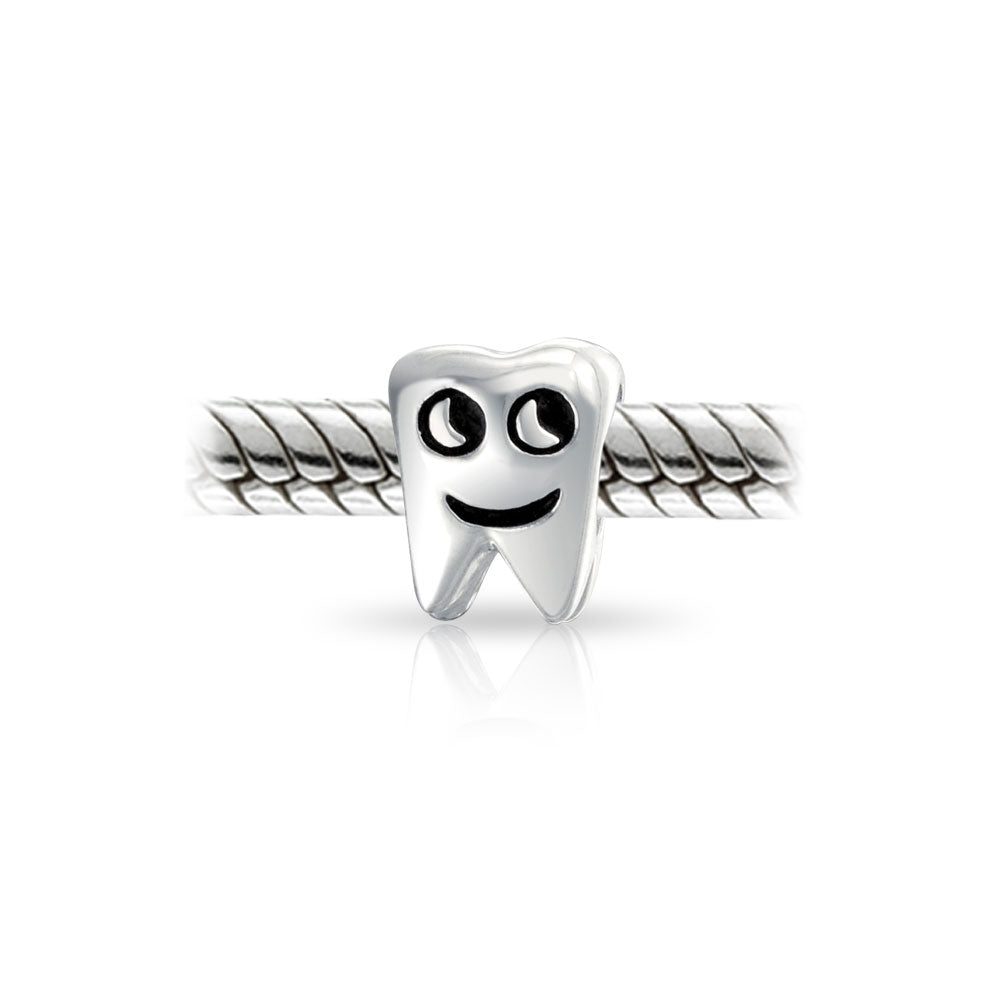 Dentist Smiling Tooth Fairy Charm Bead .925Sterling Silver