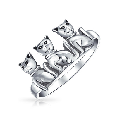 Triple Cat Rings Unique Rings Day Wear Friendship Promise Rings Bands Sterling Silver ...