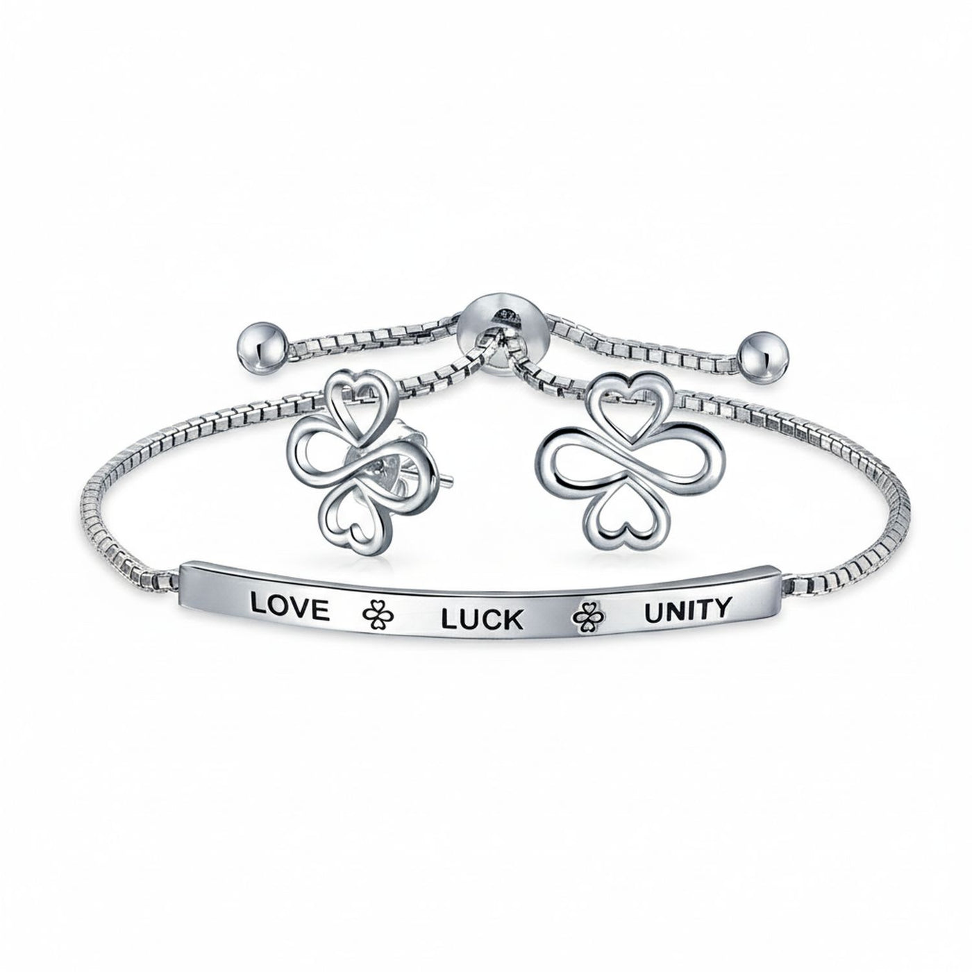Ayllu Heart Infinity Clover Love Luck & Unity Bolo Bracelet & Stud Earrings