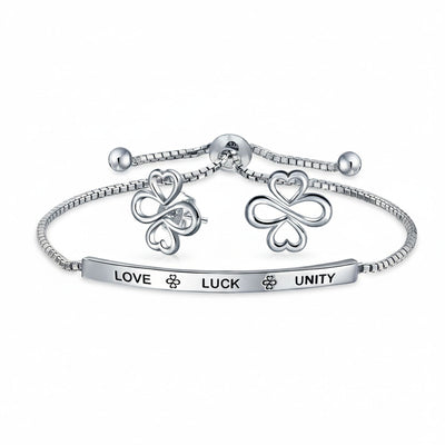 Ayllu Heart Infinity Clover Love Luck & Unity Bolo Bracelet & Stud Earrings