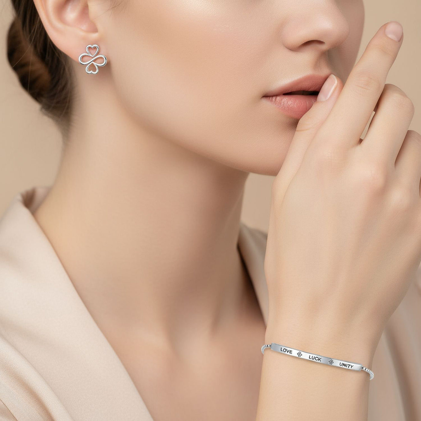 Ayllu Heart Infinity Clover Love Luck & Unity Bolo Bracelet & Stud Earrings