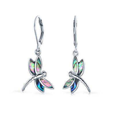 Set of 2 Butterfly Dragonfly & Filigree Teardrop Abalone Shell Dangle Earrings