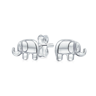 Elephant Wisdom Zoo Animal Lover Stud Earrings .925 Sterling Silver