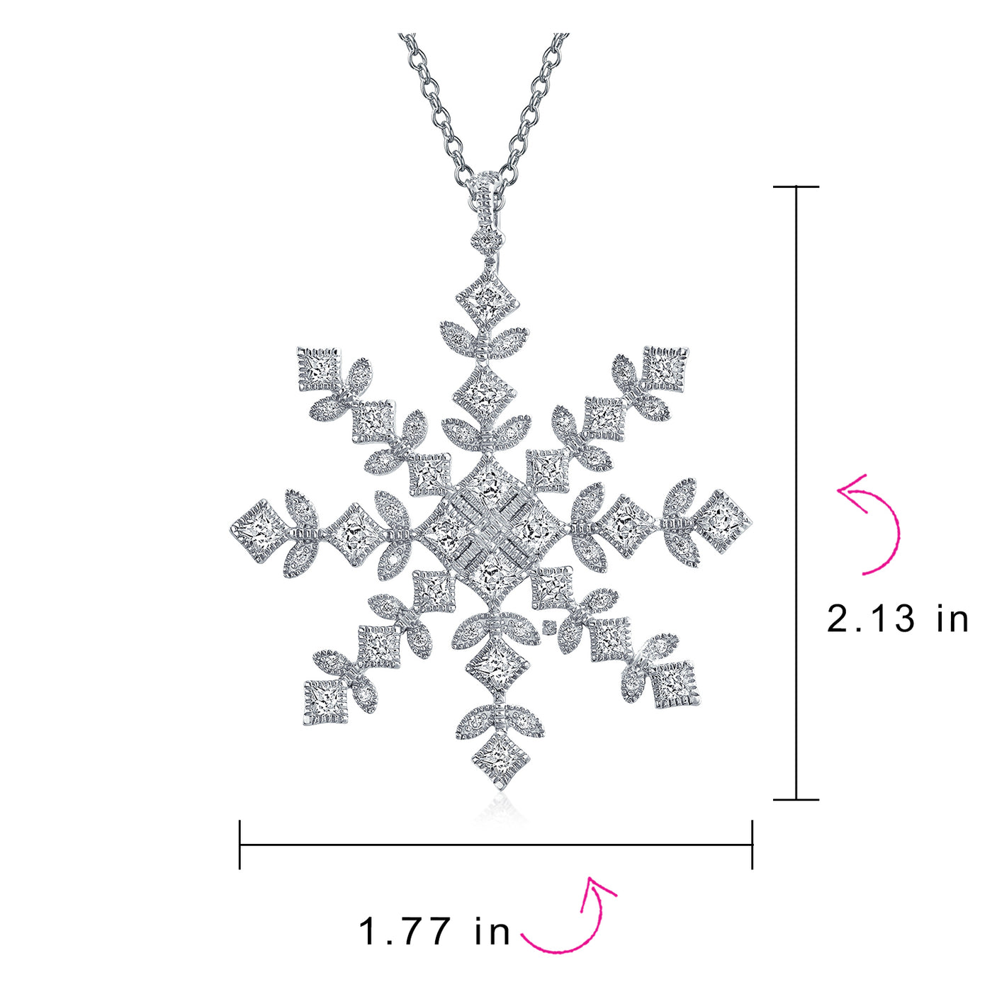 Winter Snowflake Pendant Cubic Zirconia Necklace .925 Sterling Silver