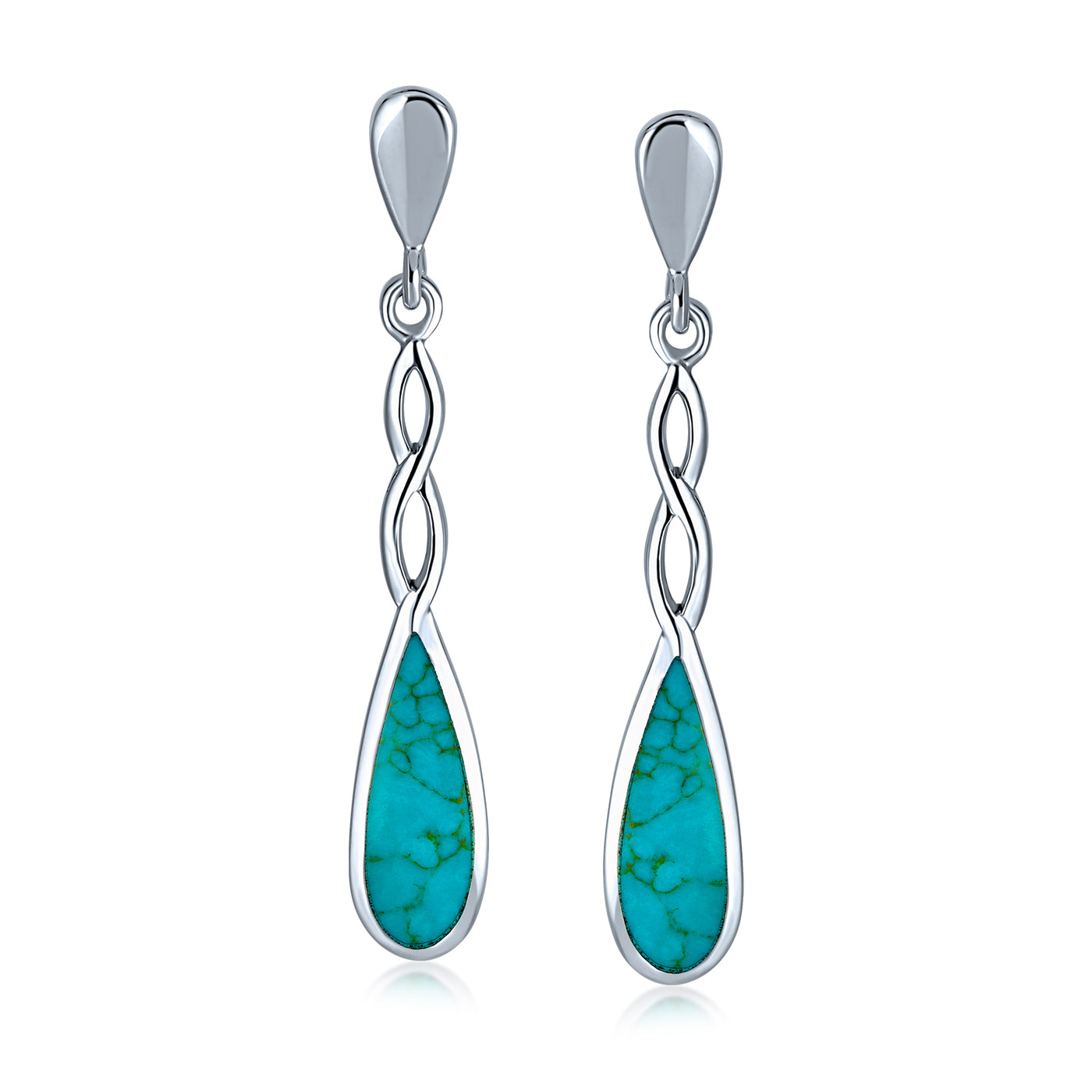Set of 2 Turquoise Concho Flower & Infinity Teardrop Dangle Earrings Silver