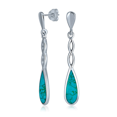 Set of 2 Turquoise Concho Flower & Infinity Teardrop Dangle Earrings Silver