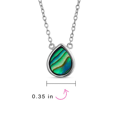 Teardrop Rainbow Abalone Shell Pendant Necklace in Sterling Silver