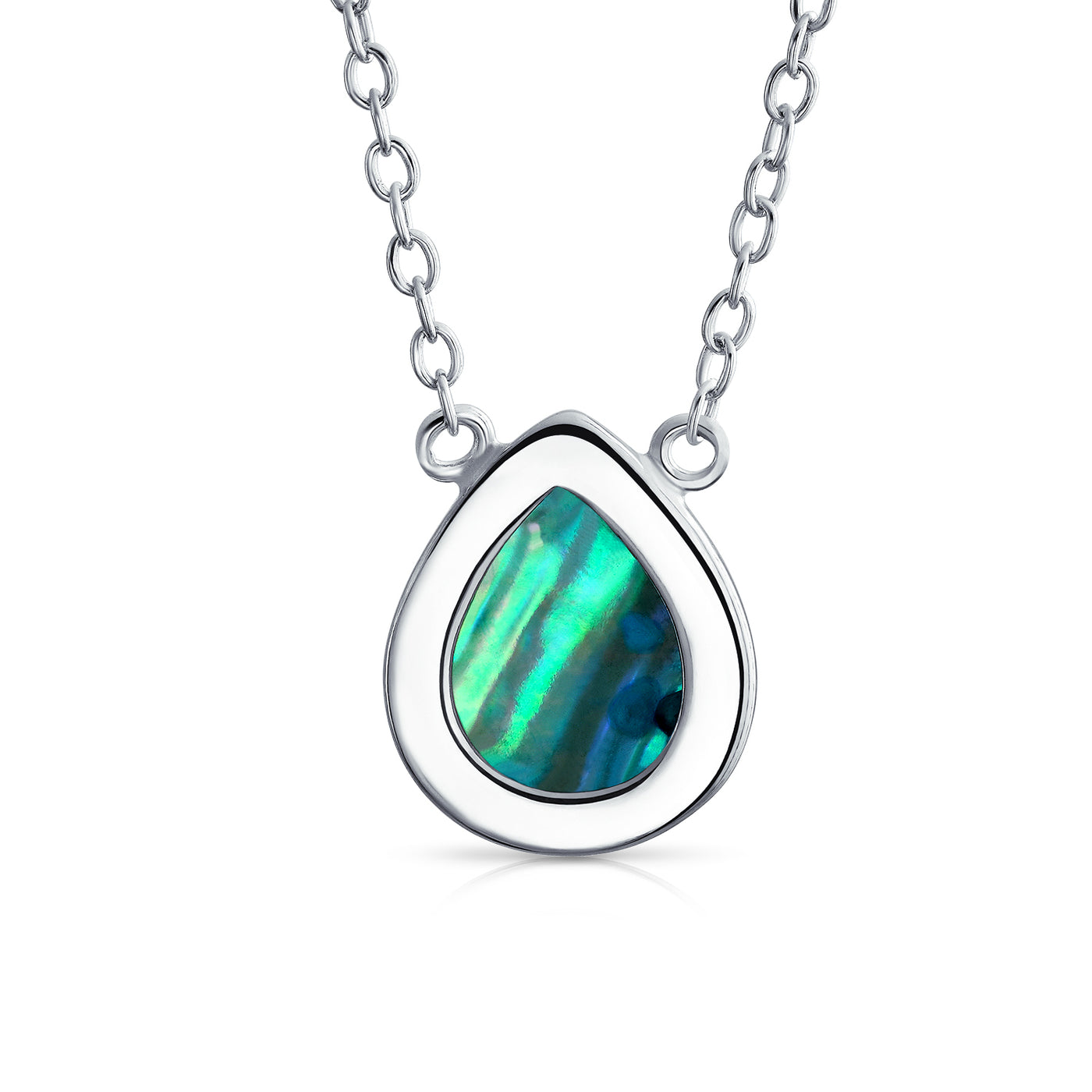 Teardrop Rainbow Abalone Shell Pendant Necklace in Sterling Silver