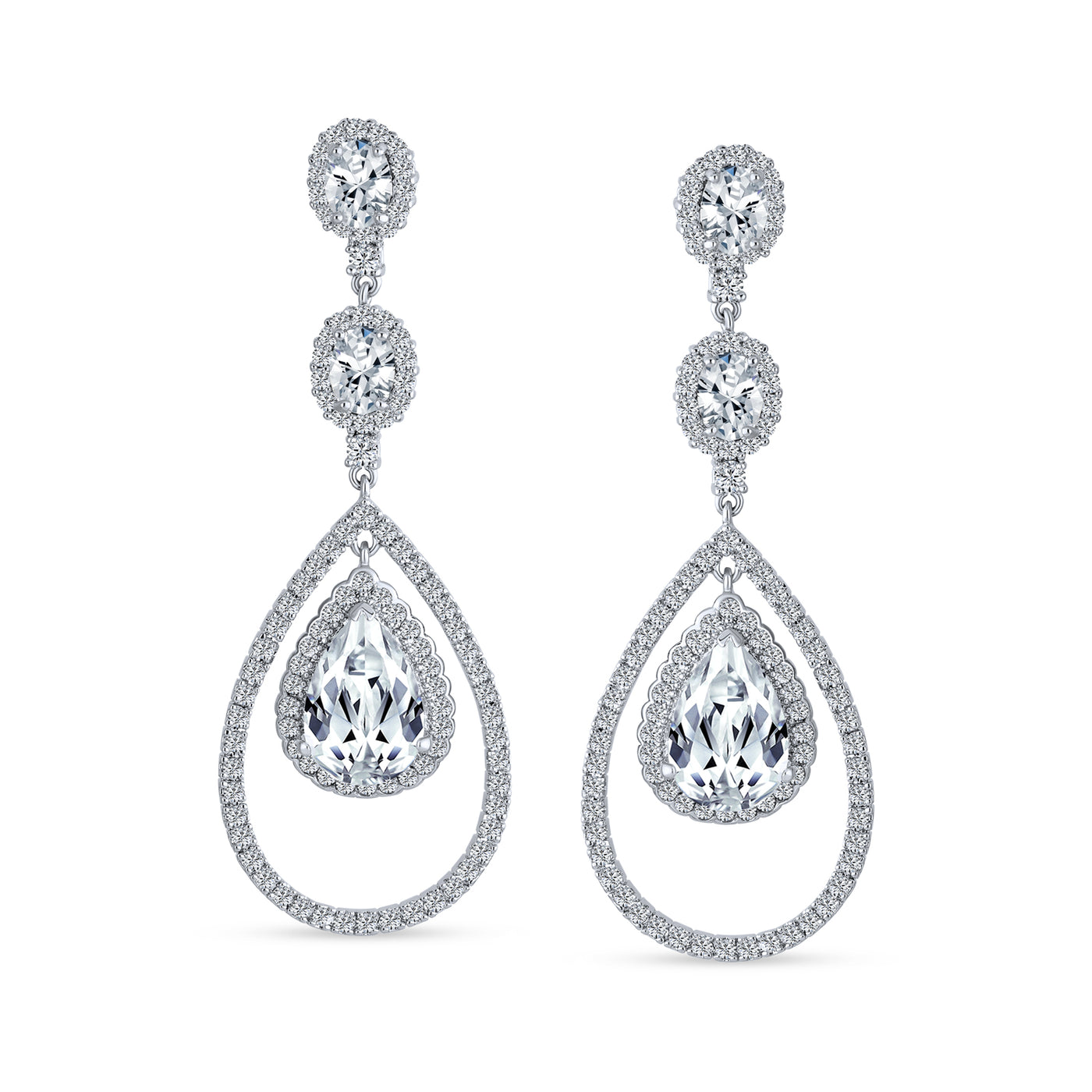 Set of 2 Art Deco Wedding Gemstone Clear & Green CZ Dangle Chandelier Earrings