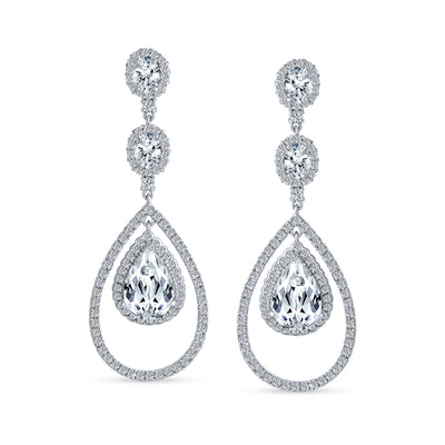 Set of 2 Art Deco Wedding Gemstone Clear & Green CZ Dangle Chandelier Earrings