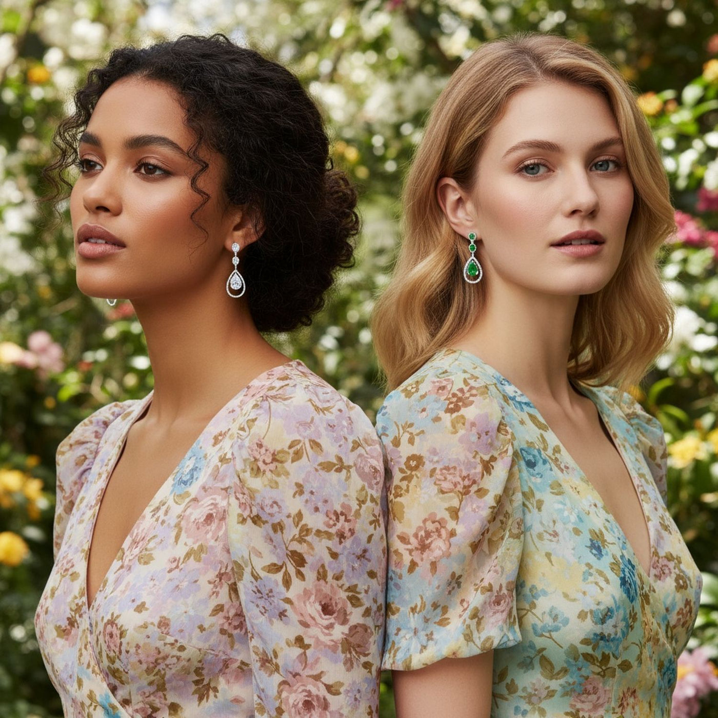 Set of 2 Art Deco Wedding Gemstone Clear & Green CZ Dangle Chandelier Earrings