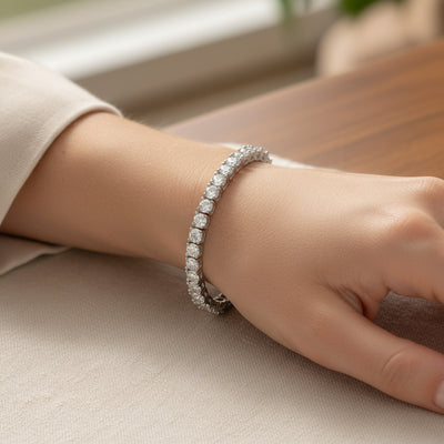 Traditional Bridal 20 CT CZ Round Solitaire Tennis Bracelet 8 Inch Silver