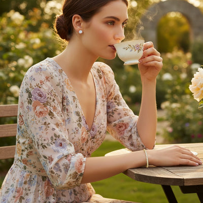 Round CZ Tennis Bracelet & Solitaire Stud Earrings Set Gold Plated Silver