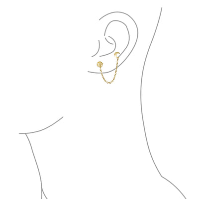 10K Gold 2 Hole Piercing Chain Celestial Moon & Star Stud Earring 1PC