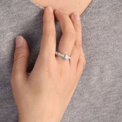 Round 2CT Solitaire Pave CZ Twist Infinity Engagement Ring Sterling Silver