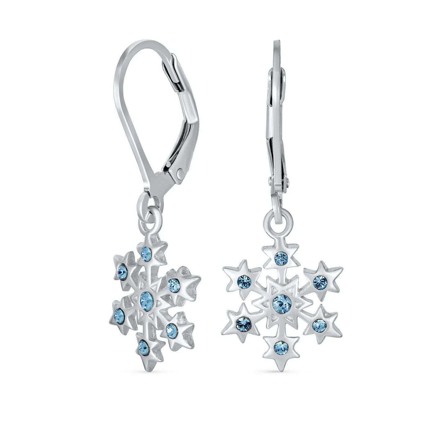 Delicate Holiday Dangle Chandelier Earrings with Snowflake Star Sterling Silver - Bling Jewelry