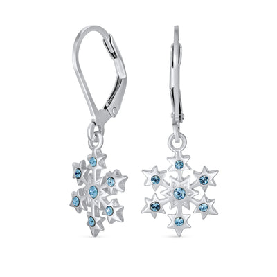 Delicate Holiday Dangle Chandelier Earrings with Snowflake Star Sterling Silver - Bling Jewelry