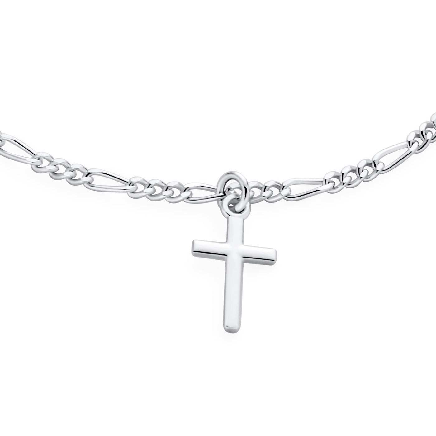 Religious Multi Charm Dangling Cross Bracelet Communion .925 Silver 7"