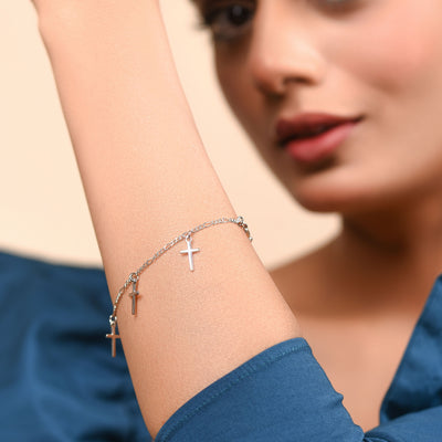 Religious Multi Charm Dangling Cross Bracelet Communion .925 Silver 7" - Bling Jewelry