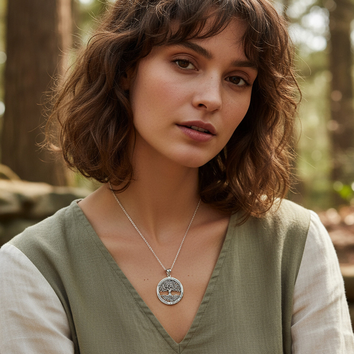 Wiccan Tree Of Life Pendant Necklace with Rune Symbols Oxidized Sterling Silver