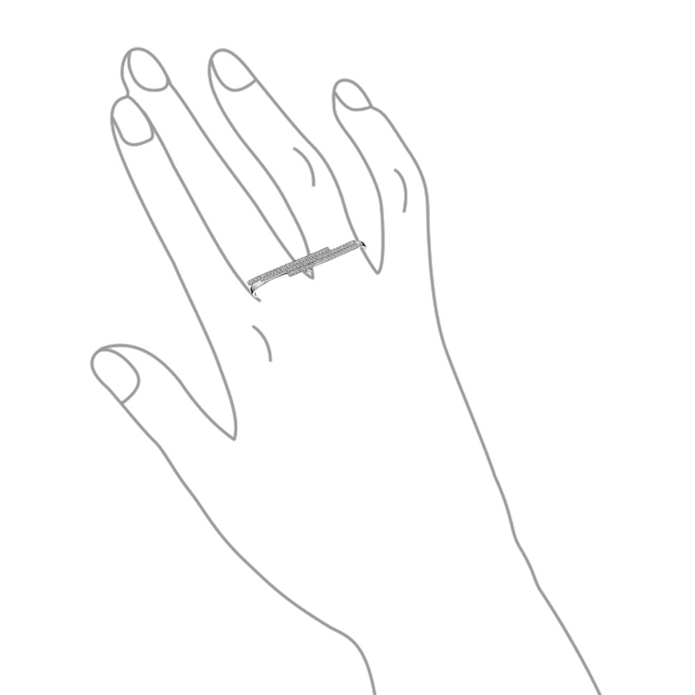 Boho Geometric CZ Pave Double Sideway Bar Two Finger Ring Sterling Silver