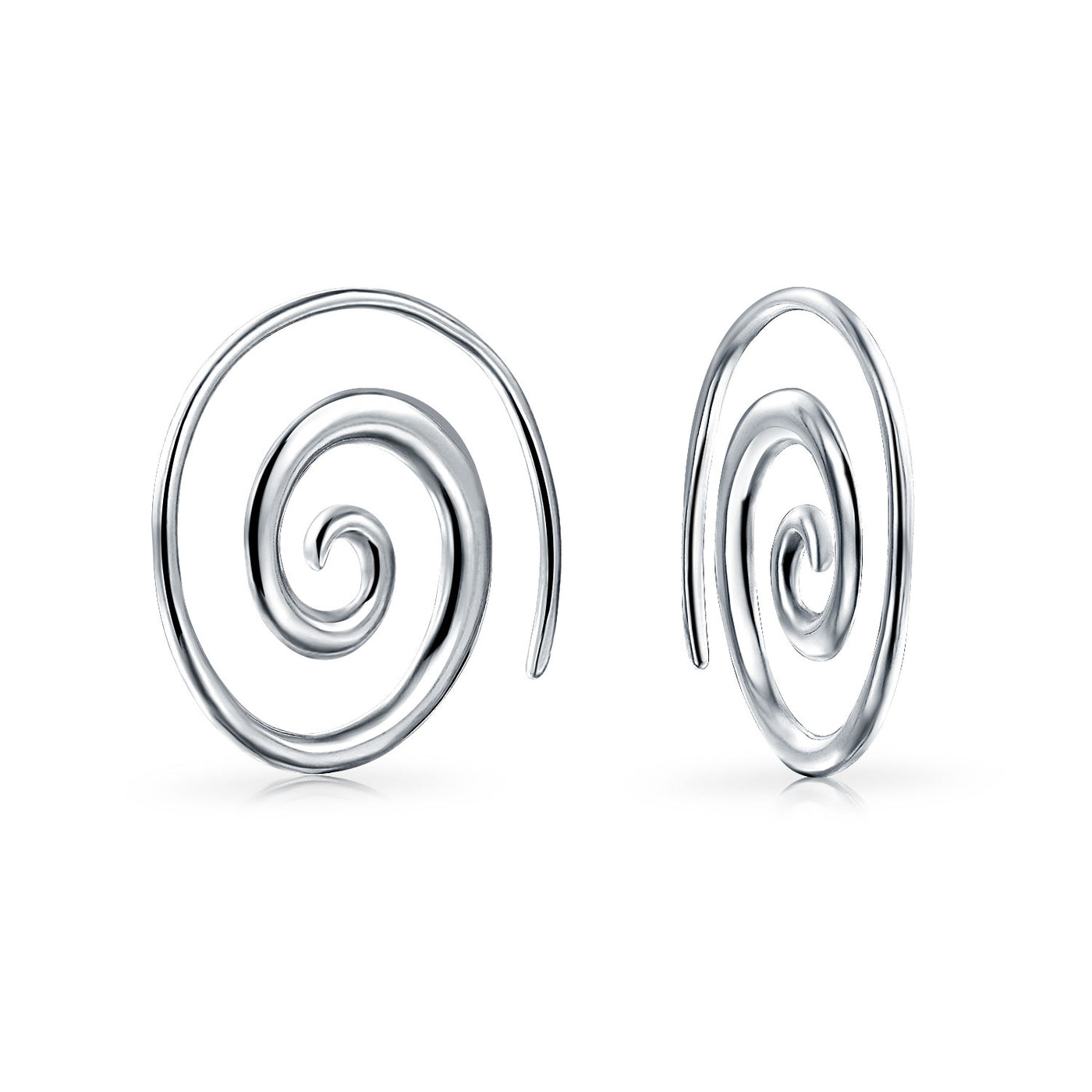 Boho Swirl Wire Spiral Hoop Threader Earrings .925 Sterling Silver