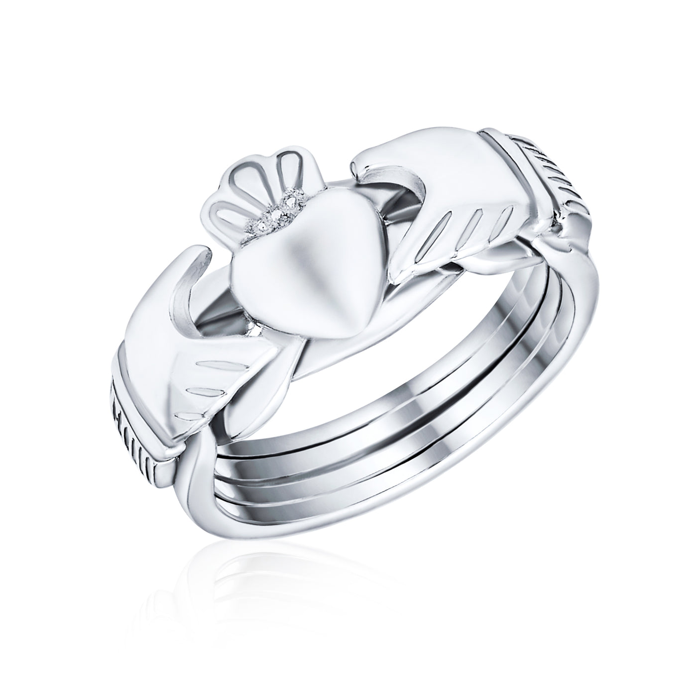 Celtic Trinity Hands Crown Claddagh Puzzle Ring .925 Sterling Silver