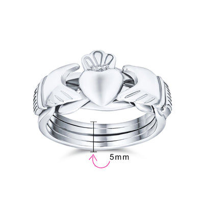 Celtic Trinity Hands Crown Claddagh Puzzle Ring .925 Sterling Silver
