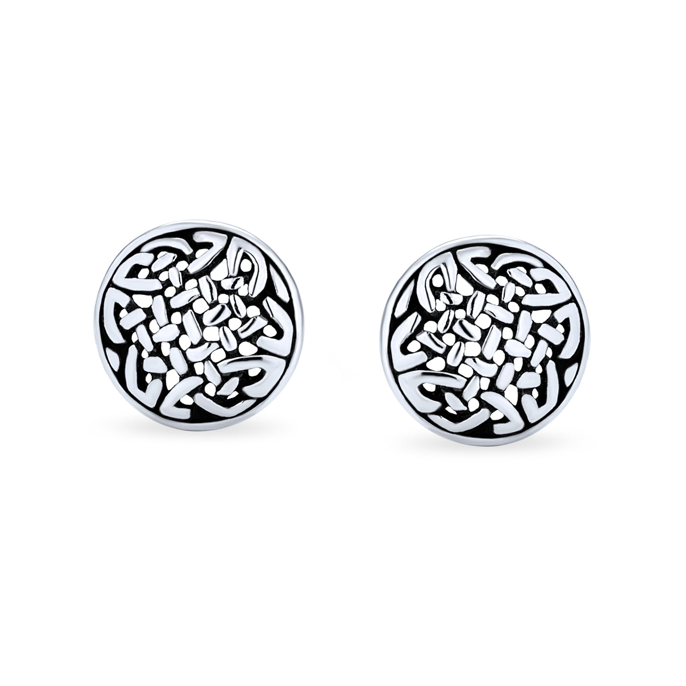 Set of 2 Small Floral Medallion Shield Celtic Knot Stud Earrings Oxidized Silver