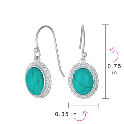 Set of 2 Western Cable Edge Oval Turquoise & Onyx Drop Earrings Sterling Silver