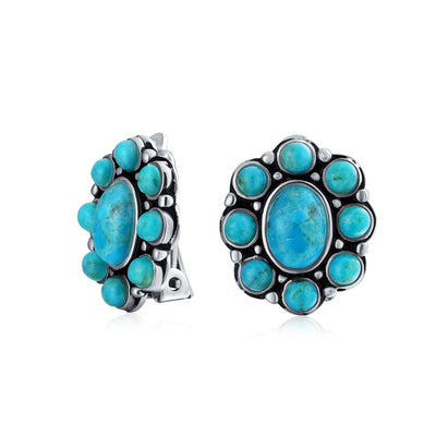 Set of 2 Turquoise & Multicolor Gemstones Clip-On Earrings Sterling Silver