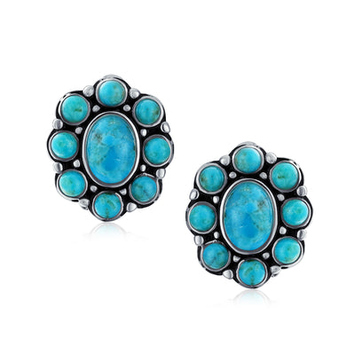 Set of 2 Turquoise & Multicolor Gemstones Clip-On Earrings Sterling Silver