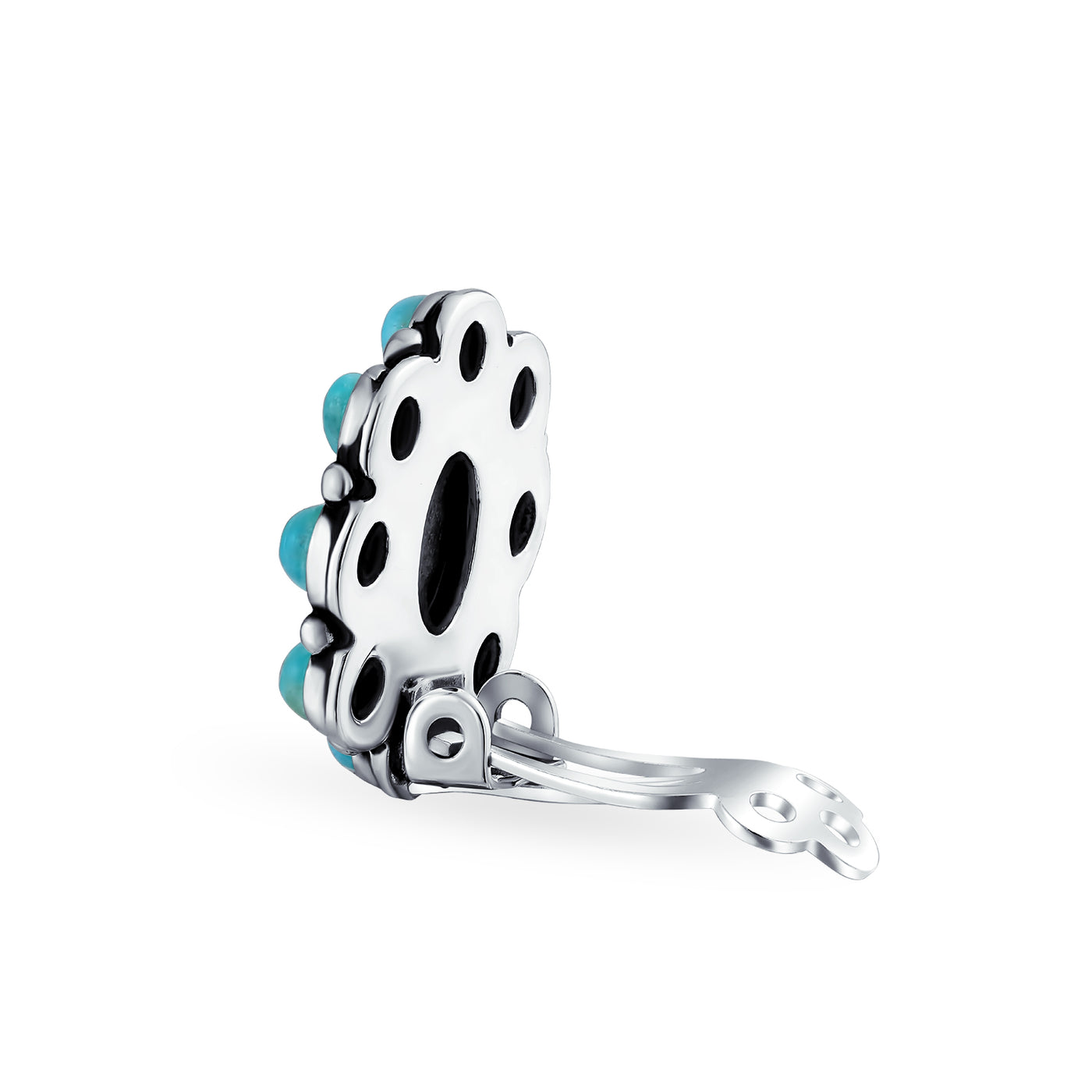 Set of 2 Turquoise & Multicolor Gemstones Clip-On Earrings Sterling Silver