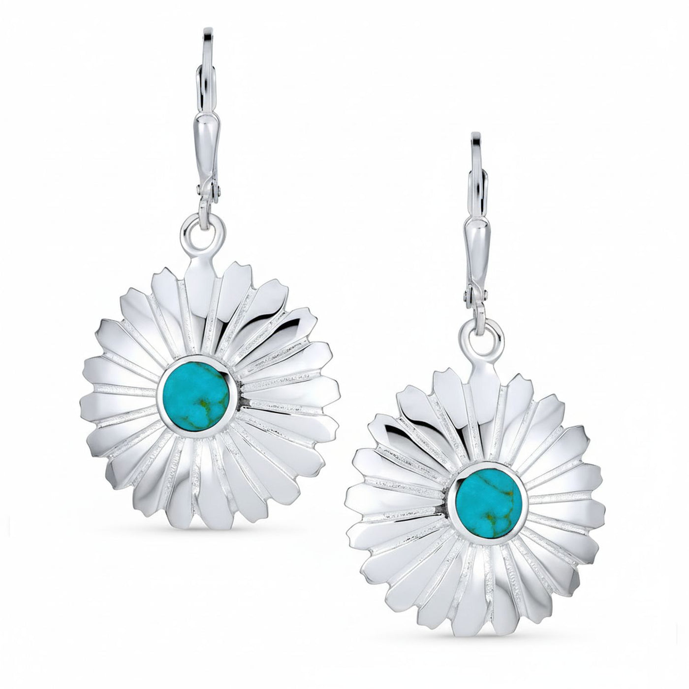 Set of 2 Turquoise Concho Flower & Infinity Teardrop Dangle Earrings Silver