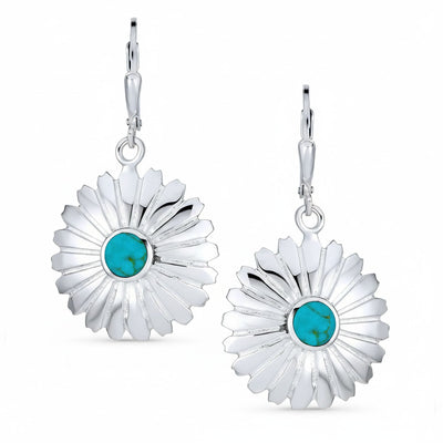 Set of 2 Turquoise Concho Flower & Infinity Teardrop Dangle Earrings Silver