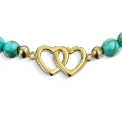 Heart BFF Turquoise Bead Bracelet Gold Plated .925 Sterling Silver