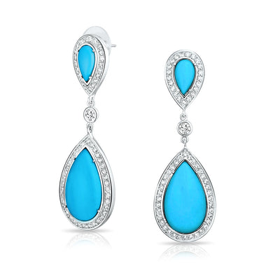 CZ Blue Turquoise Statement Dangle Chandelier Teardrop Earrings Silver